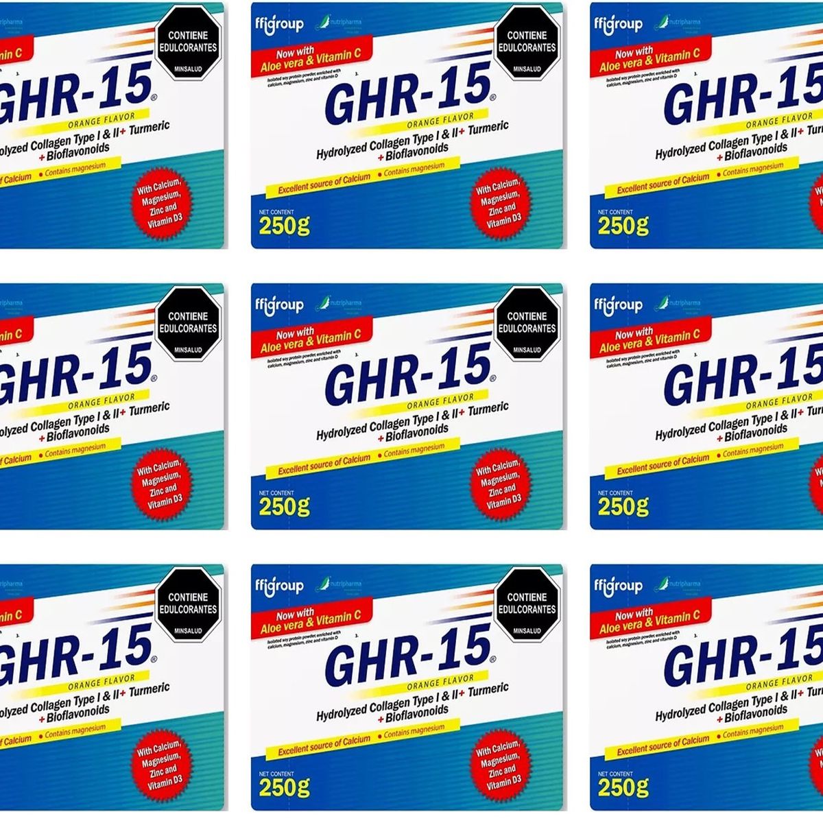 GENERICO - GHR 15 COLAGENO HIDROLIZADO BIOFLAVONOIDES 9 CAJAS C/U 25 SOBRES