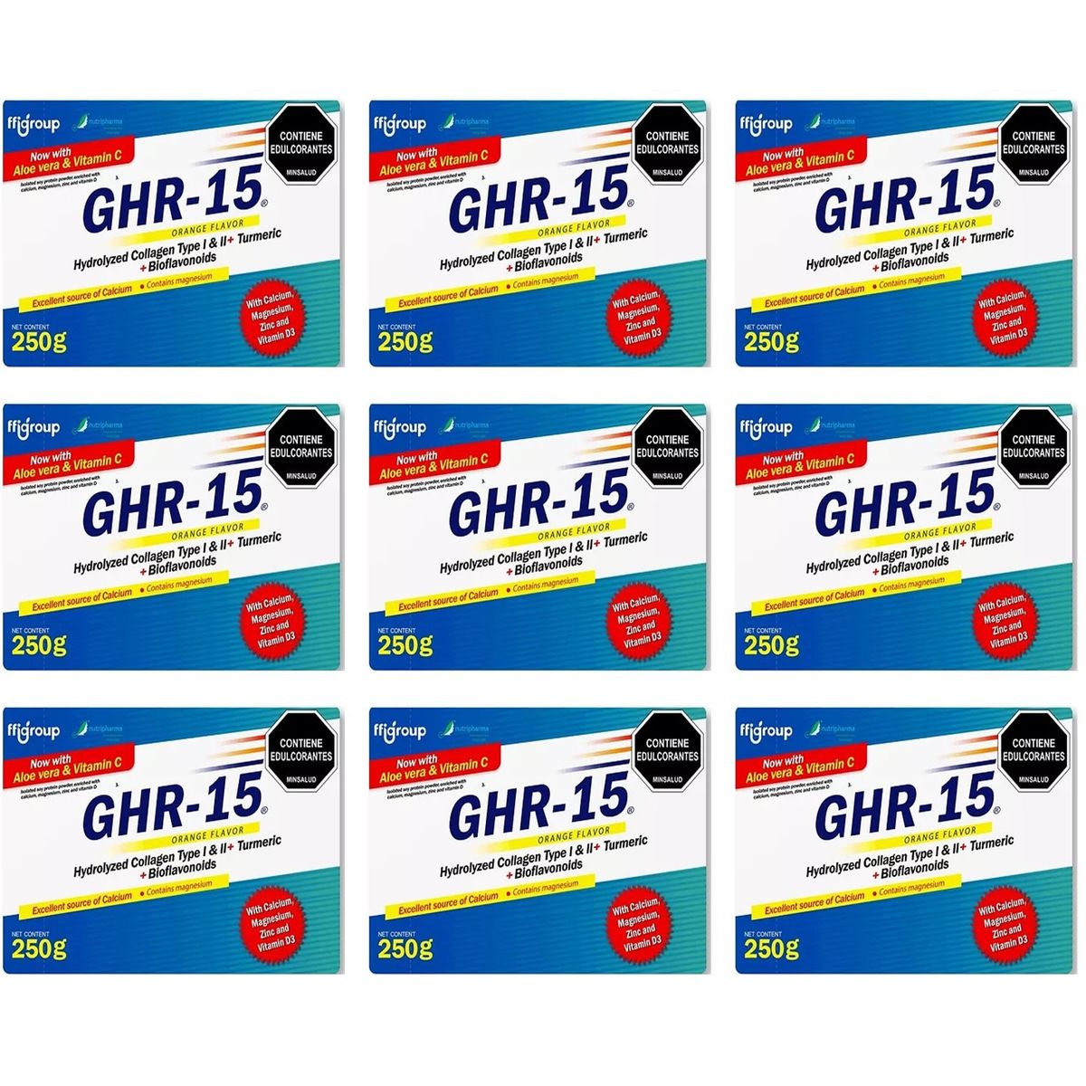 GENERICO - GHR 15 COLAGENO HIDROLIZADO BIOFLAVONOIDES 9 CAJAS C/U 25 SOBRES