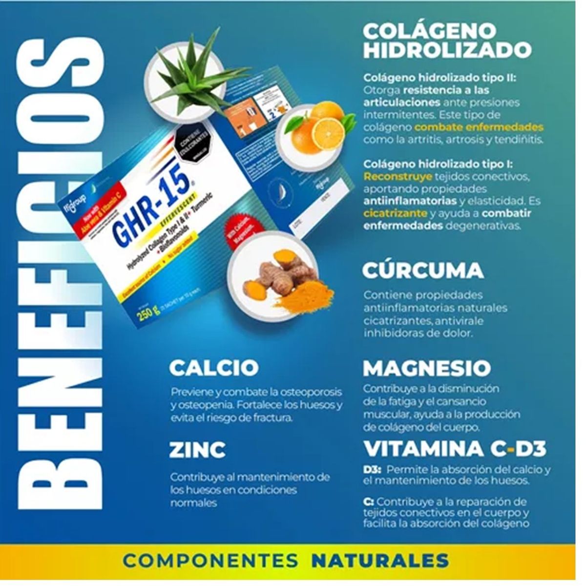 GENERICO - GHR 15 COLAGENO HIDROLIZADO BIOFLAVONOIDES 9 CAJAS C/U 25 SOBRES