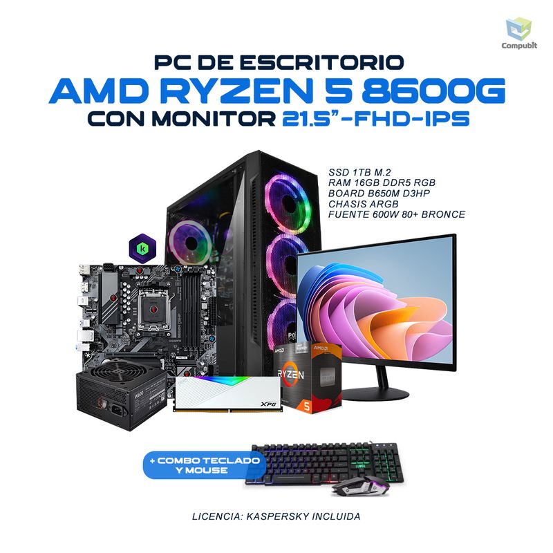POWER GROUP - PC GAMER AMD RYZEN 5 8600G 4.3GHZ 16GB 1TB SSD MONITOR 21“5 - R86161SBRW