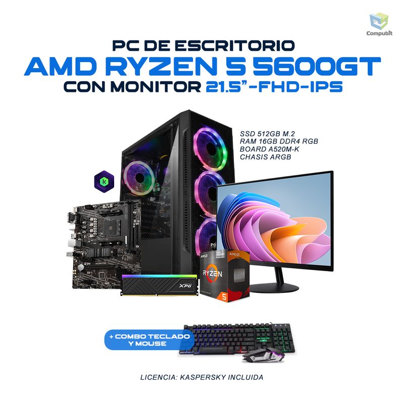 POWER GROUP - PC GAMER AMD Ryzen 5 5600GT 16GB 512GB SSD MONITOR 21“5 - R56162SKR