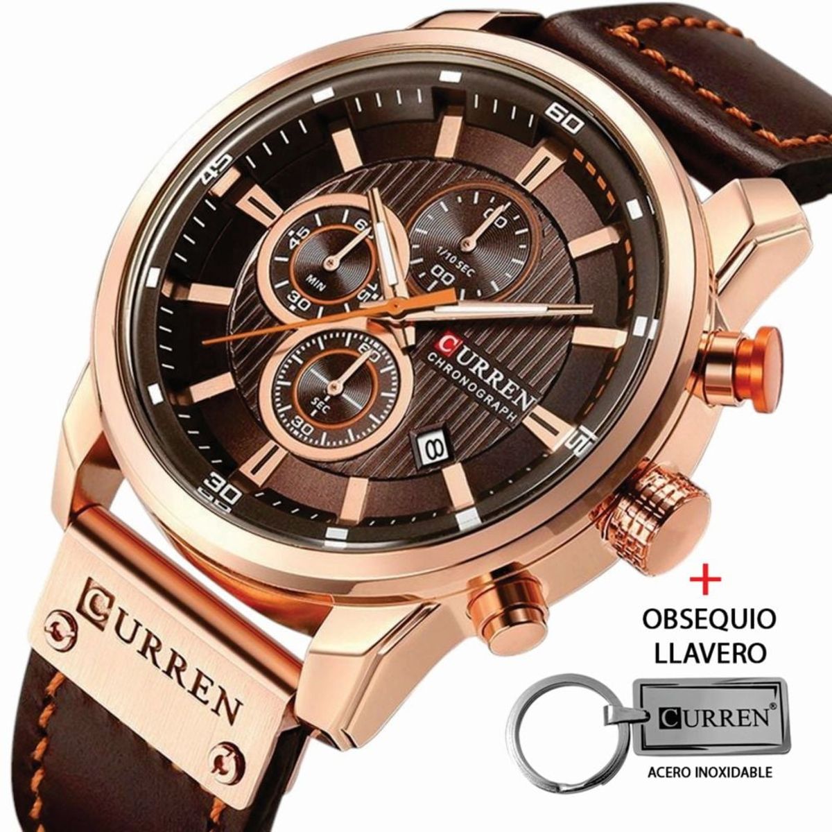 CURREN - Reloj Hombre Curren 8291 Cuero Mas obsequio Llavero