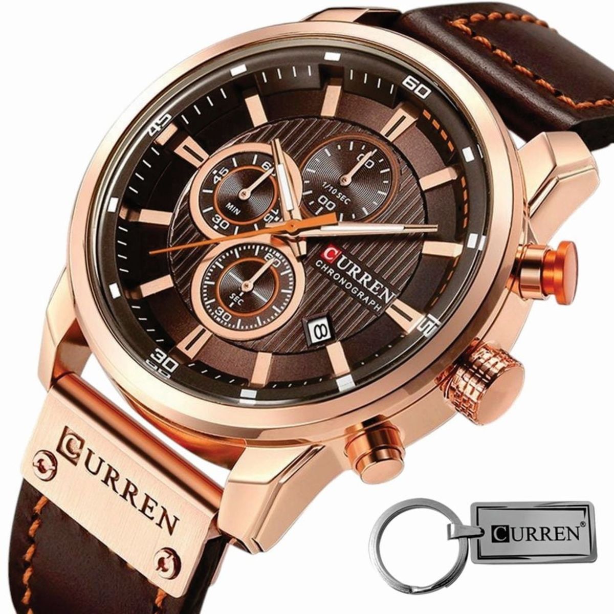 CURREN - Reloj Hombre Curren 8291 Cuero Mas obsequio Llavero