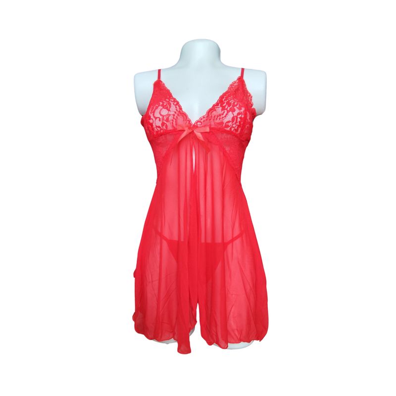 GENERICO - Baby doll con tanga hilo Rojo en encaje Lenceria Sensual