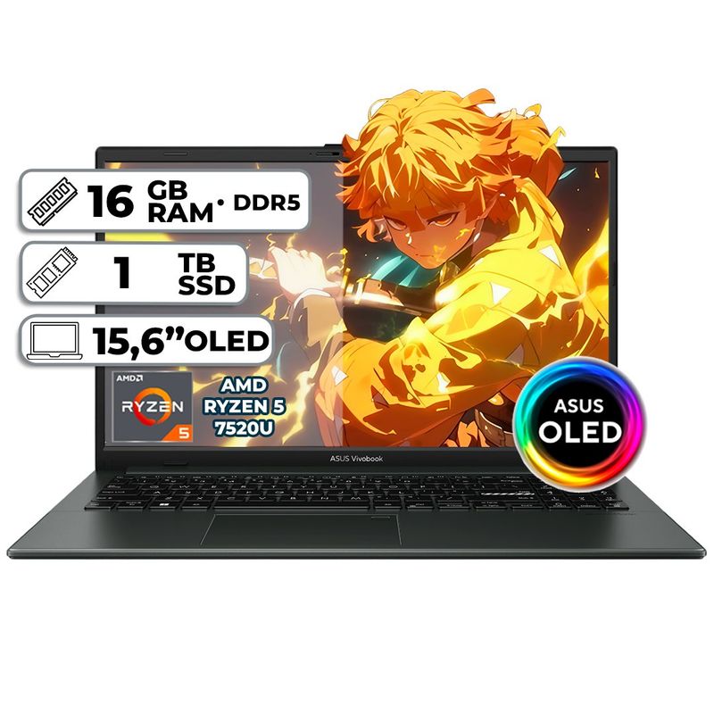ASUS - PORTÁTIL ASUS GO 15 OLED RYZEN 5 7520U 1TB SSD 16GB RAM  PANTALLA 15.6″