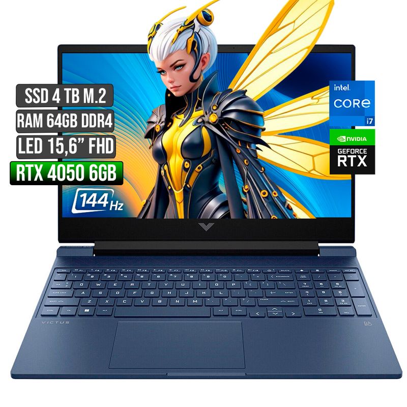 HP - HP VICTUS INTEL CORE I7-12650H RTX 4050 6GB SSD 4TB RAM 64GB LED 15,6" FHD 144Hz