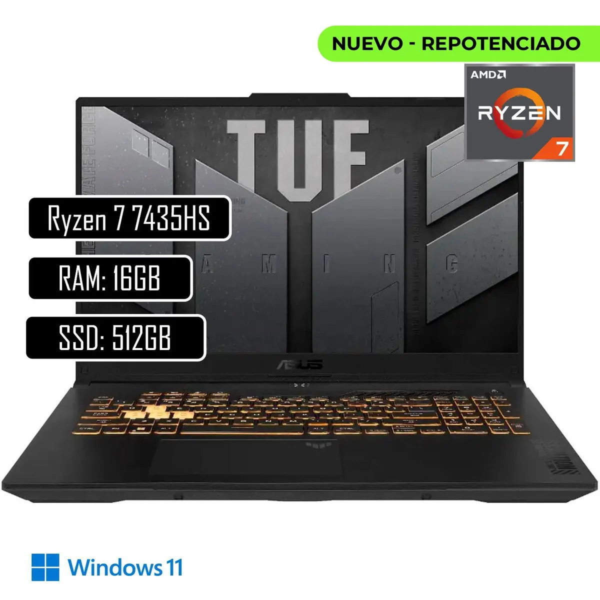 ASUS - PORTATIL ASUS TUF GAMING AMD RYZEN 7 7435HS 16GBDDR5 512 SSD PANT 15,6" FHD RTX 4050 6GB