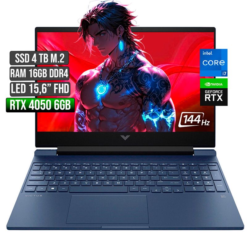 HP - Portátil Gamer HP Victus Intel Core i7 RTX 4050 16GB RAM 4TB SSD 15.6" FHD 144Hz