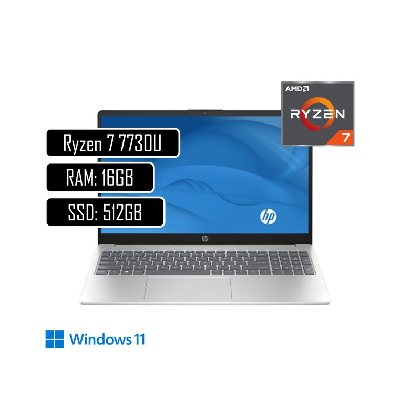 HP - PORTATIL HP PAVILION 15 - AMD RYZEN 7 7730U - 16GB DDR4 - 512GB SSD - WIN11.