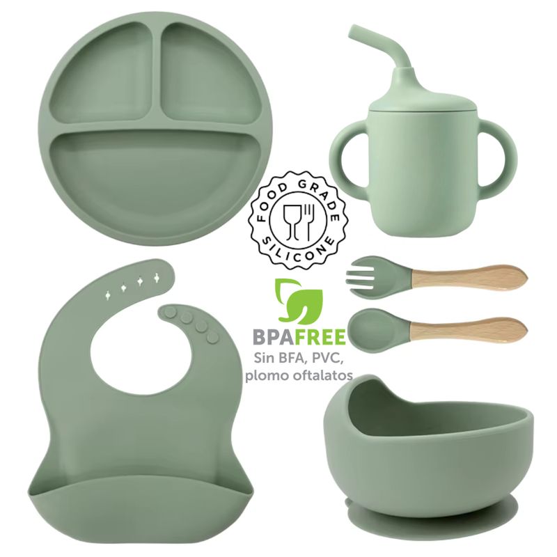BEBE - Set Vajilla Silicona Para Bebés Verde