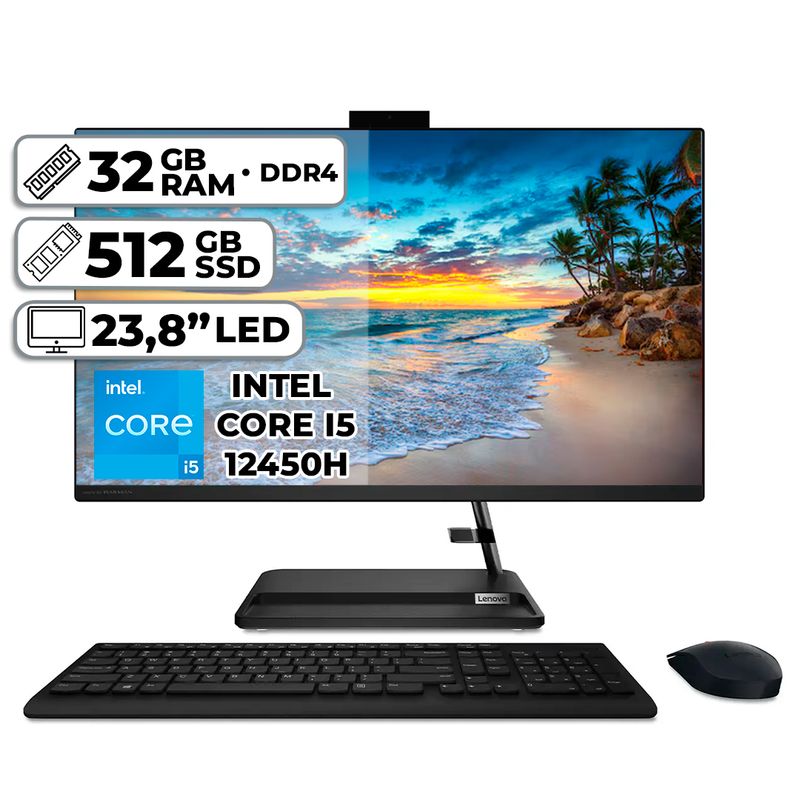 LENOVO - TODO EN UNO LENOVO 3 24IAP7 INTEL CORE I5 12450H 32GB RAM 512GB SSD PANTALLA 23.8″ FHD