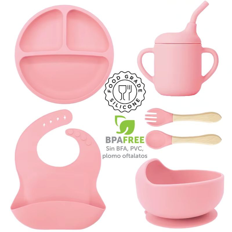 BEBE - Set Vajilla Silicona Para Bebés Rosa claro