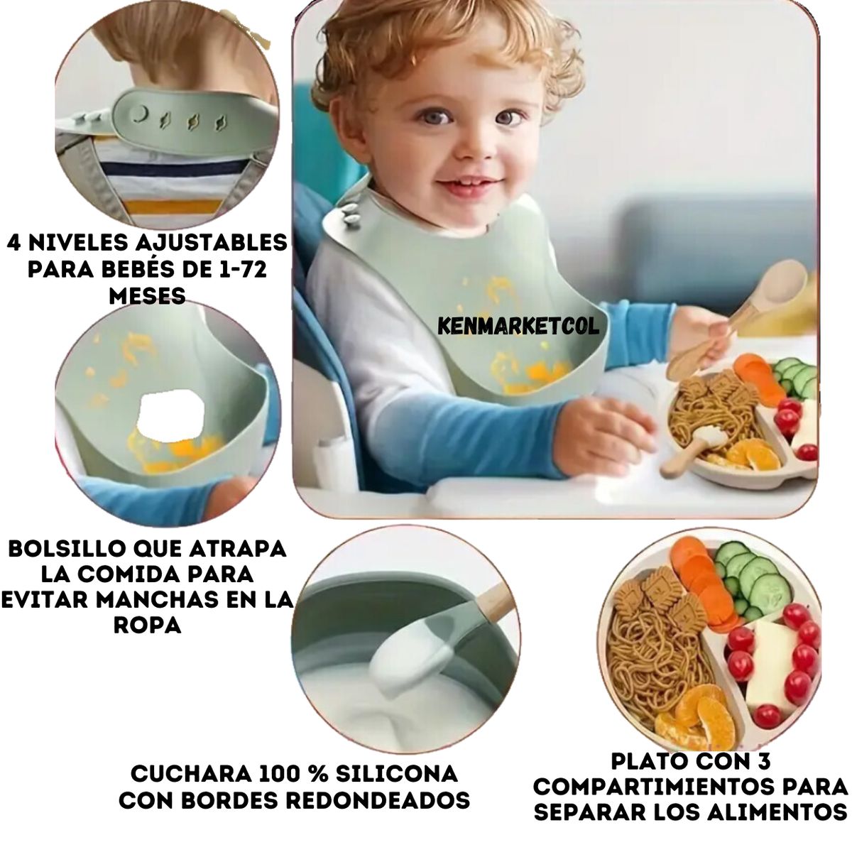 BEBE - Set Vajilla Silicona Para Bebés Rosa claro
