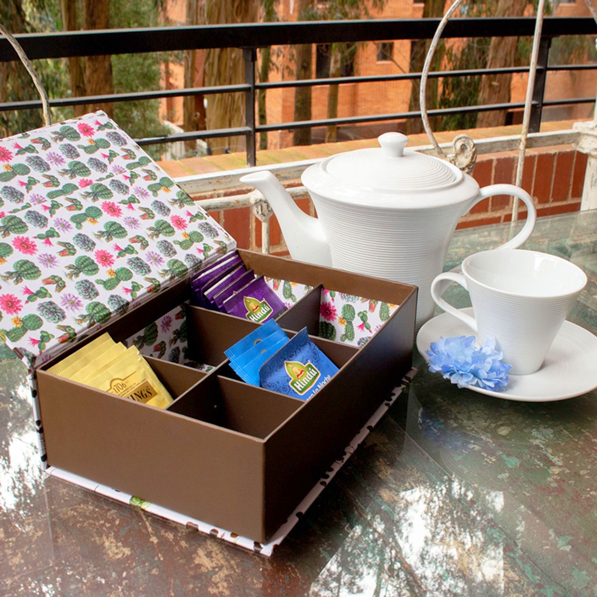 GENERICO - Caja de té 24X16X7 cm con 6 divisiones
