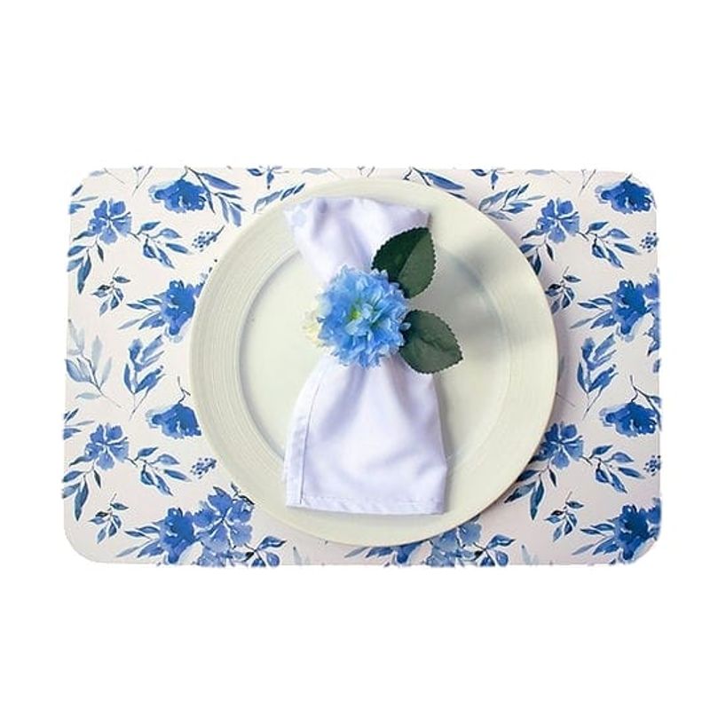 GENERICO - Set X 4 individuales rígidos de 41X27 cm+ 4 portavasos Ref. Azul