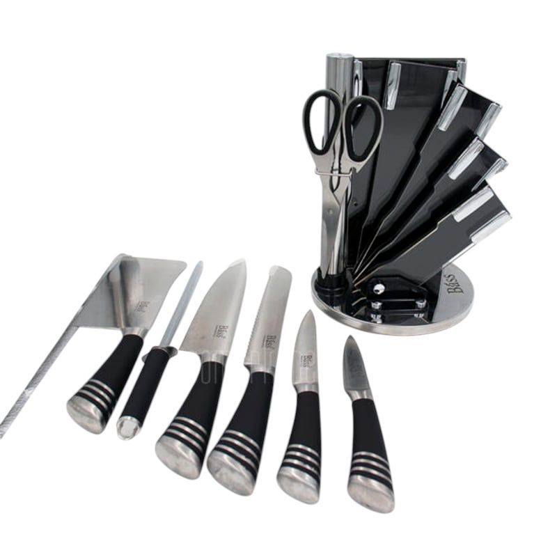 GENERICO - Set de Cuchillos Acero Inoxidable Bass 8 Piezas Negro con Base