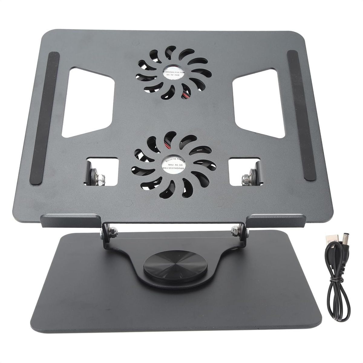 GENERICO - Base Portátil Plegable Metálica Con 2 Ventiladores Gira 360°