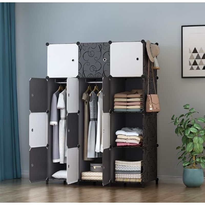 GENERICO - Armario Modular 12 Cubos, Guardarropa Portátil con Barras para Ropa