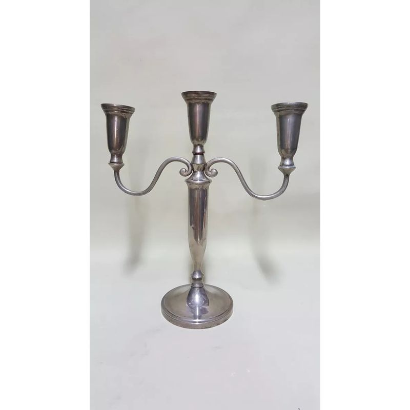 GENERICO - Candelabro Hindu Mesa Antiguo Bronce Baño Plata 3 Velas