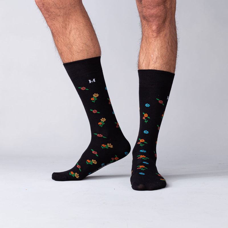 MARIO HERNANDEZ - Medias Flores Extrafina Negro MH Socks