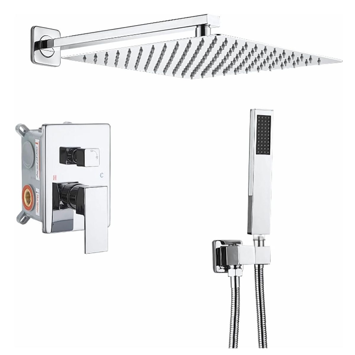 PAMO - Kit Grifería Ducha Monocontrol con Regadera de 25 cm y Ducha Teléfono con Soporte.