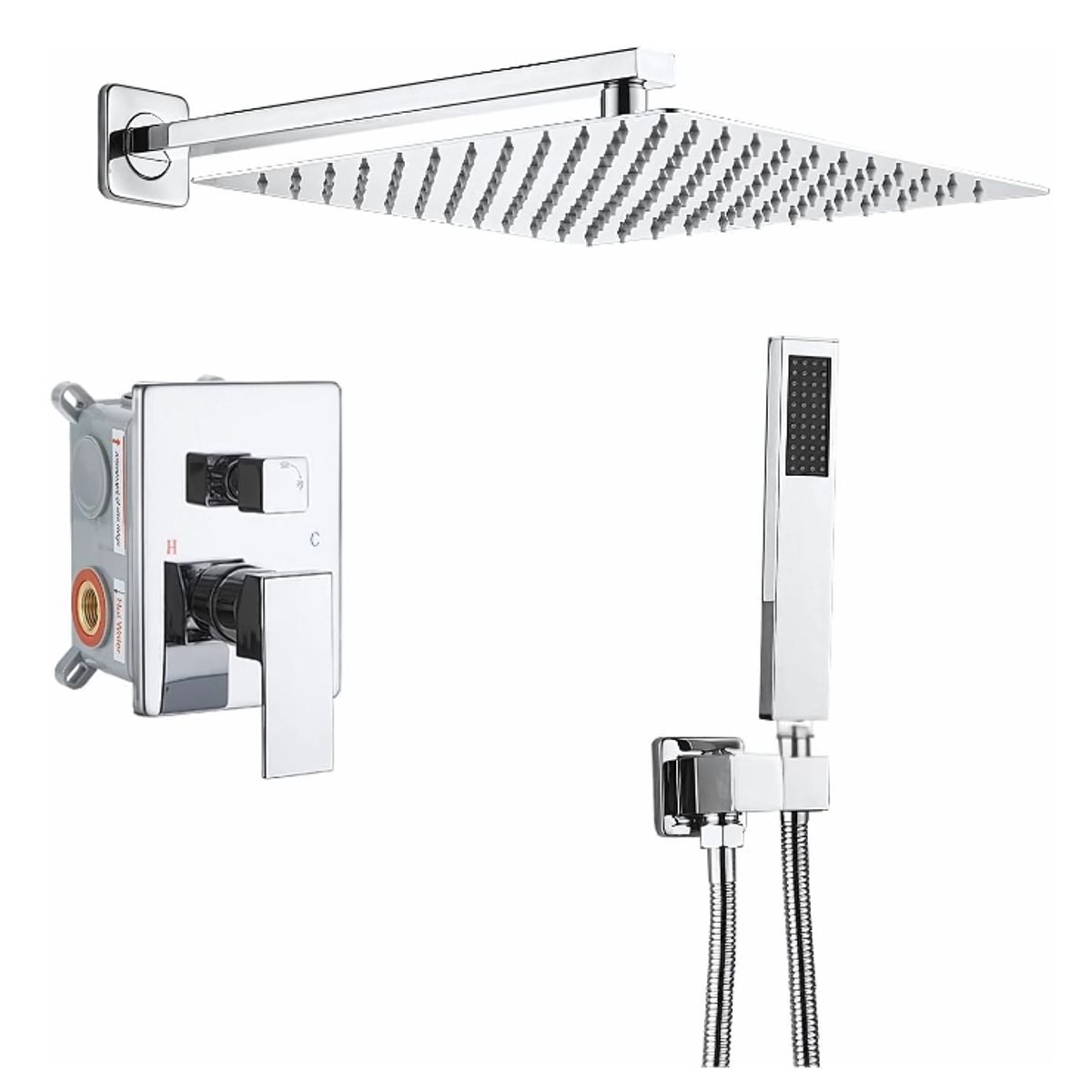 PAMO - Kit Grifería Ducha Monocontrol con Regadera de 25 cm y Ducha Teléfono con Soporte.