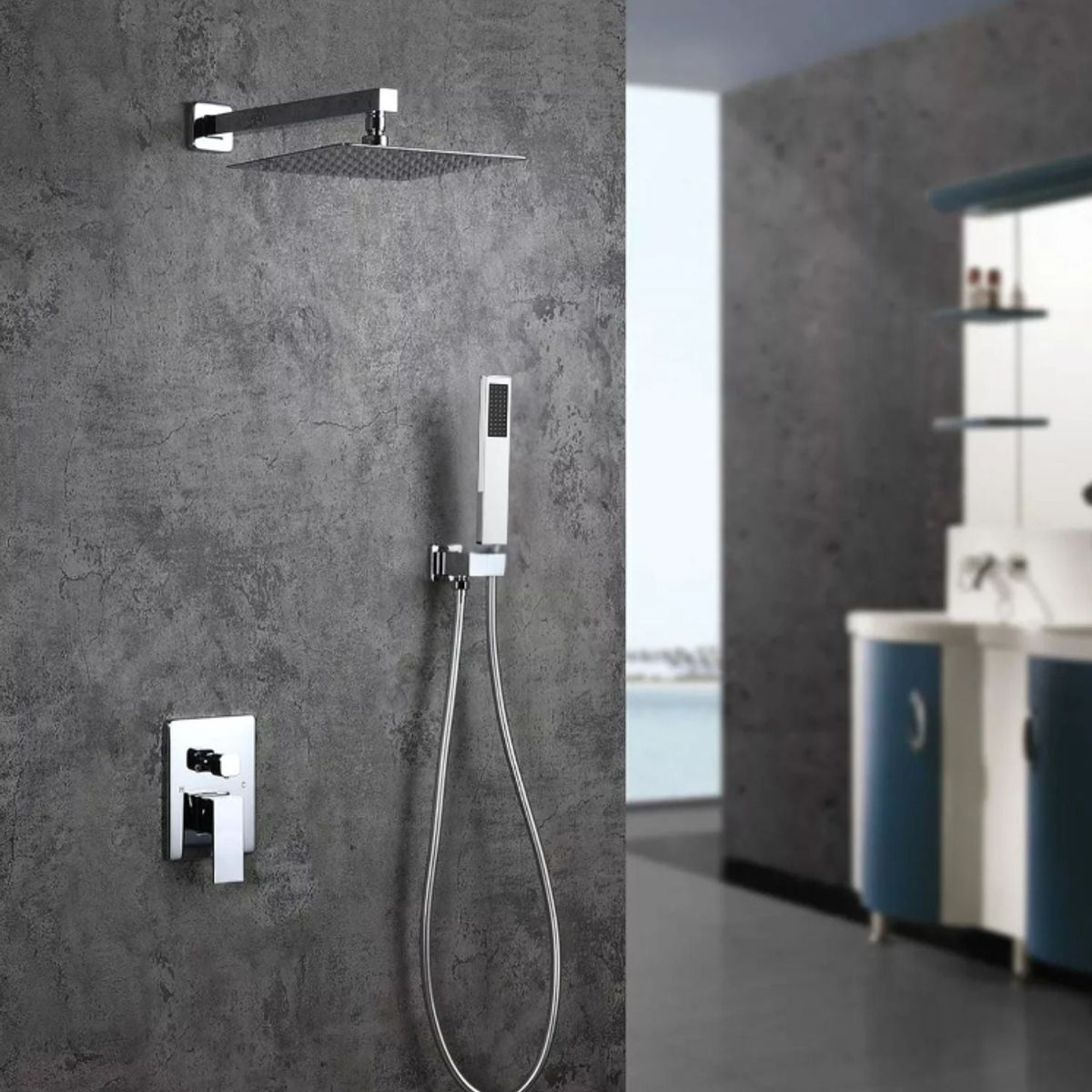 PAMO - Kit Grifería Ducha Monocontrol con Regadera de 25 cm y Ducha Teléfono con Soporte.