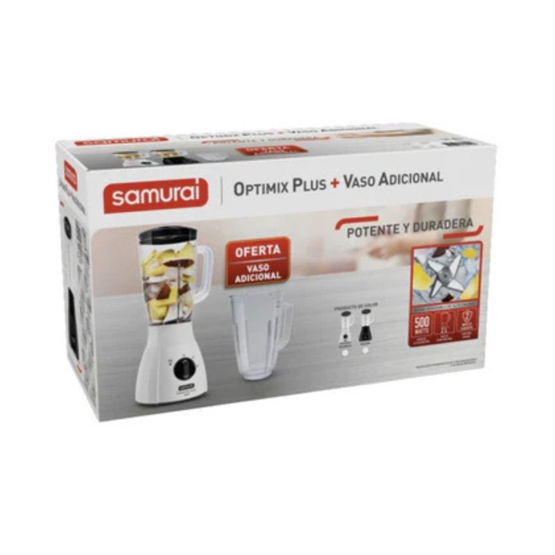 SAMURAI - Licuadora Optimix Plus + Vaso Plástico Blanco Samurai