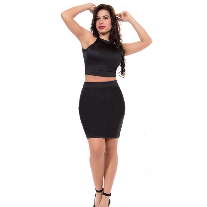 VIA7 - Conjunto de falda  y blusa corta encaje espalda