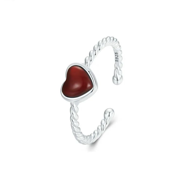 ALHAJAS - Anillo Ajustable Para Mujer Corazón Rojo Amor En Plata 925