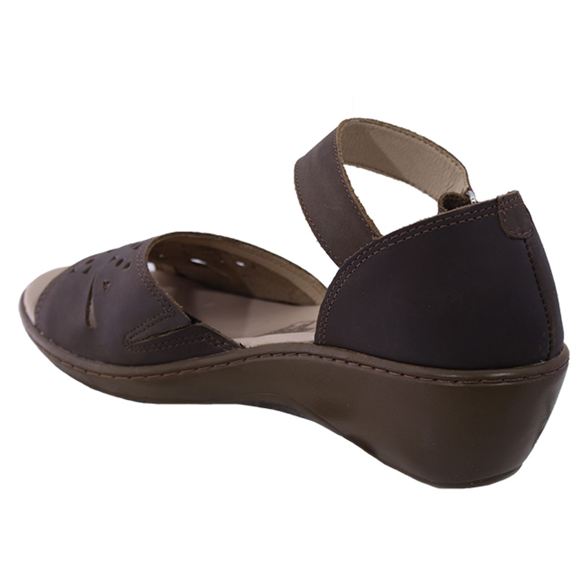 CALZADO ROMULO - Sandalia Romulo Dama Cuero Graso Ajuste Velcro Tacón Corrido