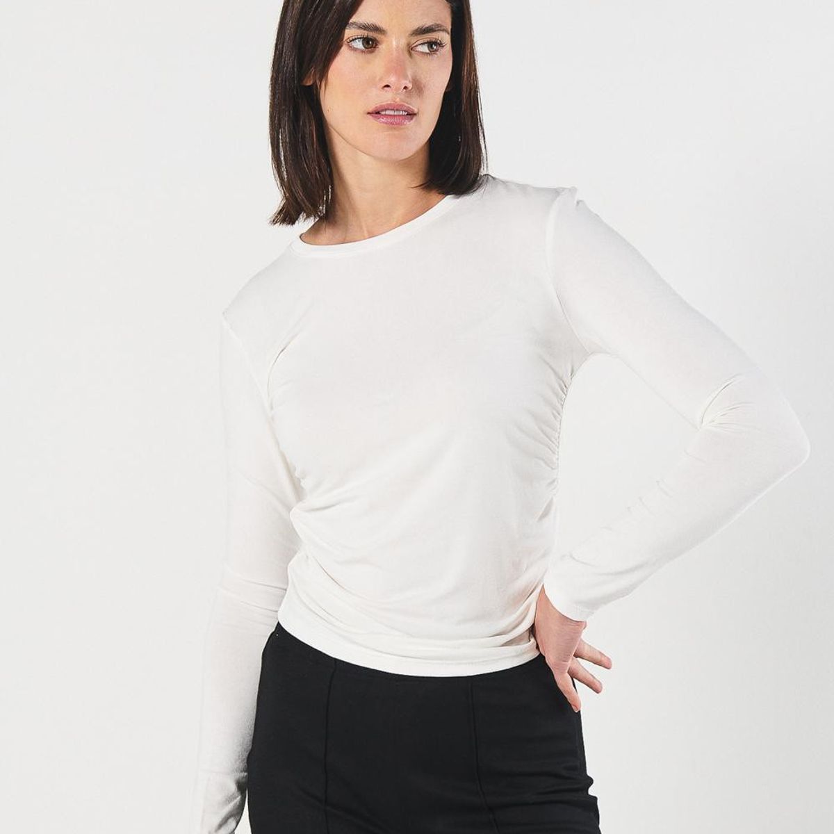 KOAJ - KOAJ Camiseta manga larga unicolor con recogidos laterales Mujer