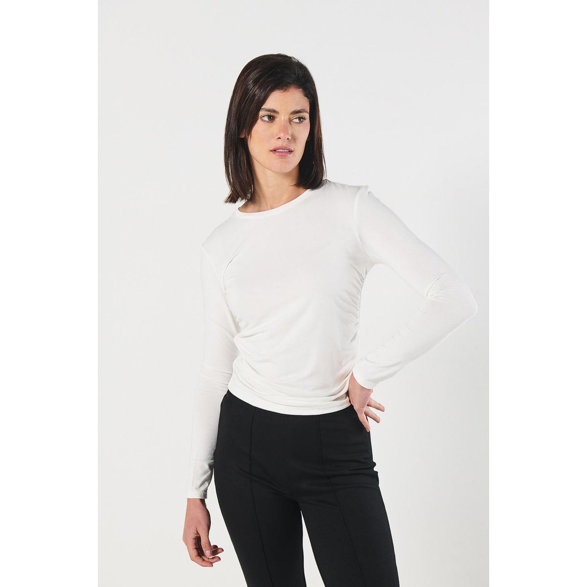 KOAJ - KOAJ Camiseta manga larga unicolor con recogidos laterales Mujer