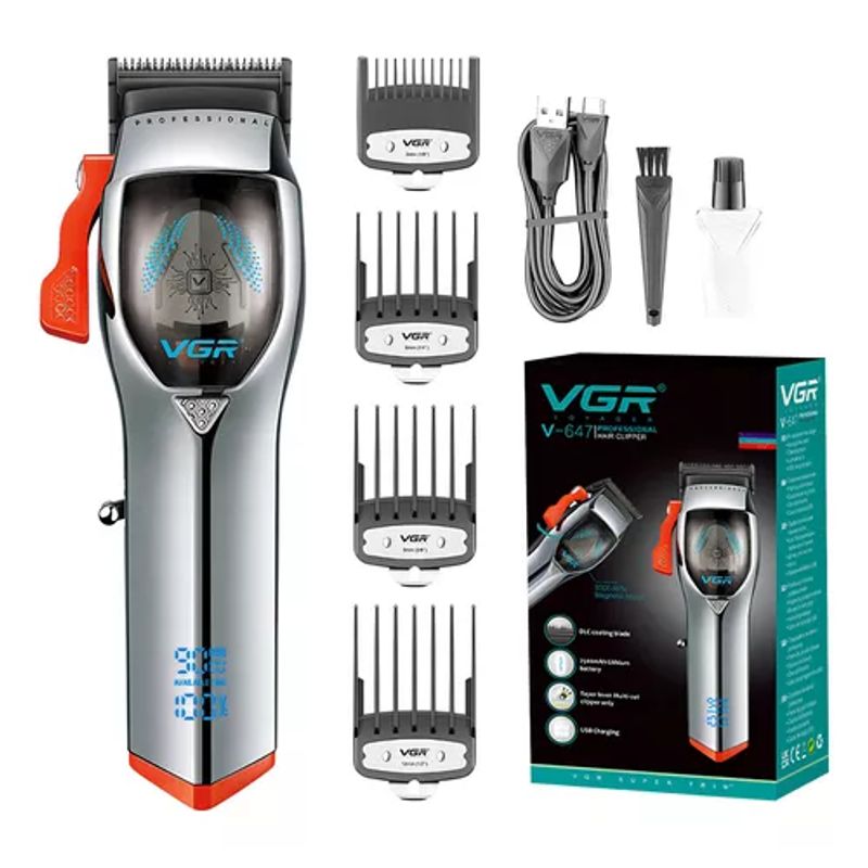 VGR - Máquina Barbería Profesional Vgr V-647 Magnético 9000 Rpm Plateado