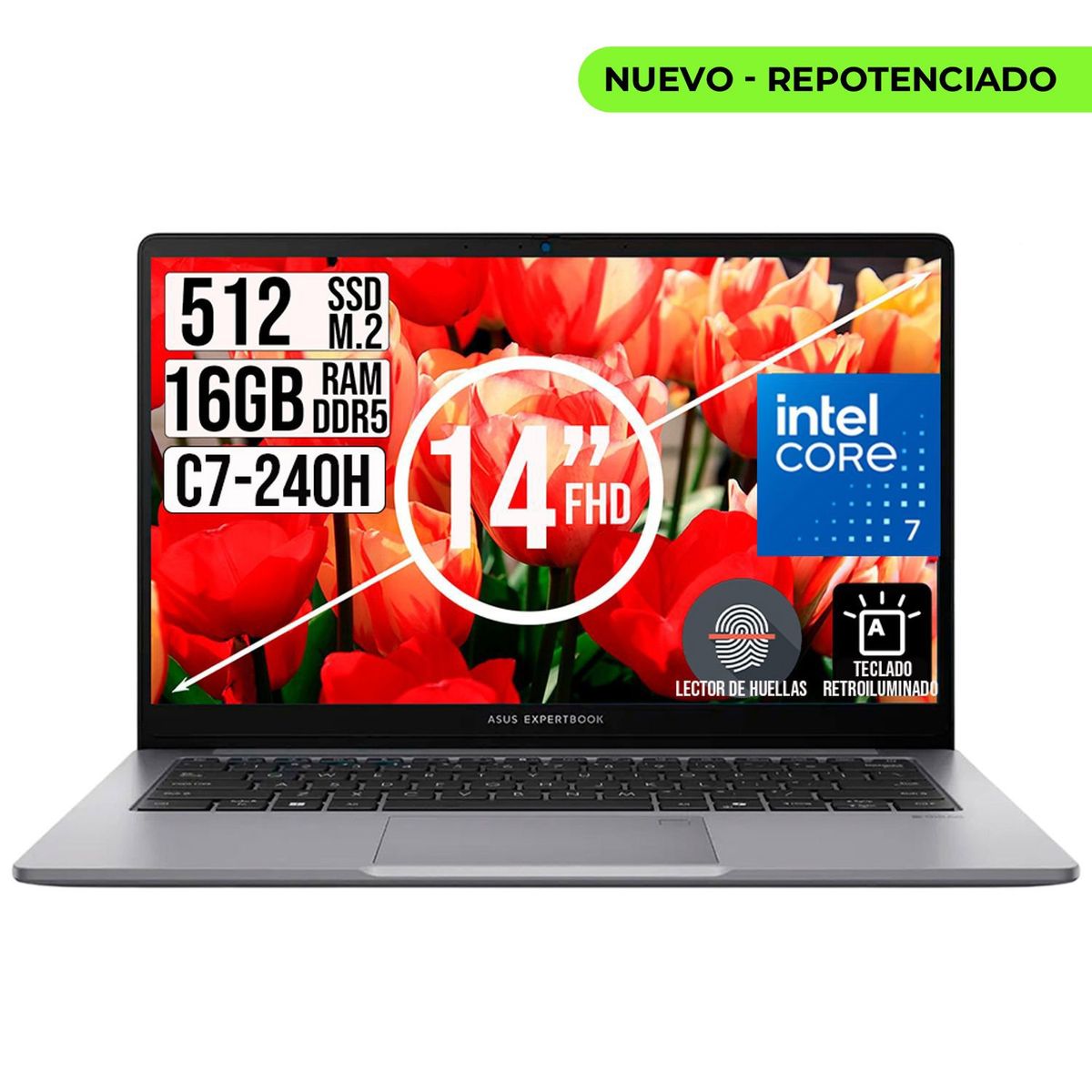 ASUS - Portatil Asus Expertbook Intel Core 7-240H Ssd 512Gb Ram 16Gb 14 fhd