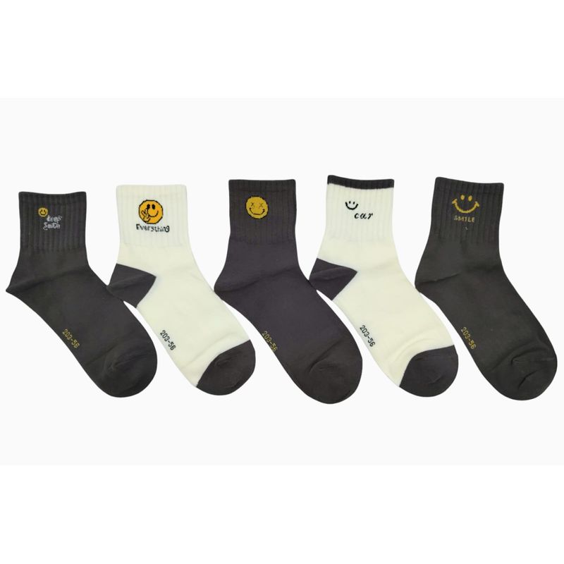 GENERICO - MEDIAS CANILLERAS CARITA FELIZ UNISEX MULTICOLOR PACK 5