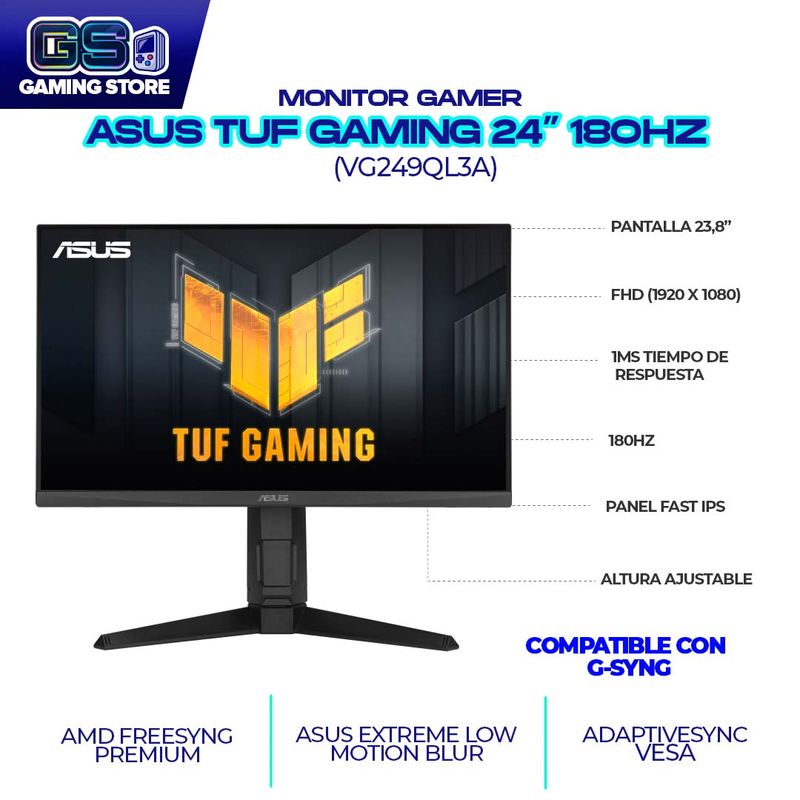 ASUS - MONITOR GAMER ASUS TUF GAMING 24 PIVOT FHD 180HZ - 1MS FAST IPS