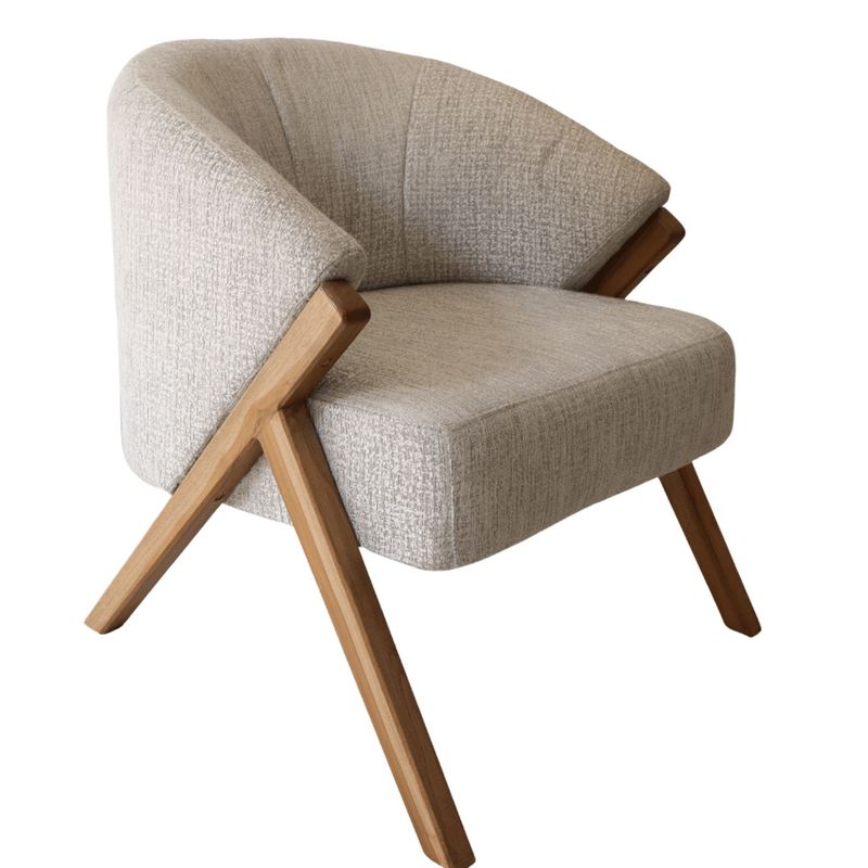 GENERICO - POLTRONA AUXILIAR MADERA FLOR MORADO TAPIZADO BEIGE