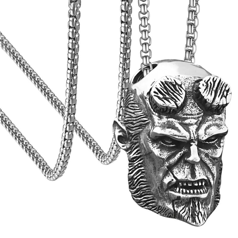 GENERICO - Collar Dije Hellboy Color Plata Acero Inoxidable Para Hombre