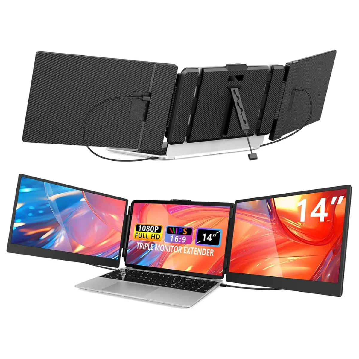 DOM - Extensor De Pantalla 14 Pulgadas, Fhd Ips Triple Monitor