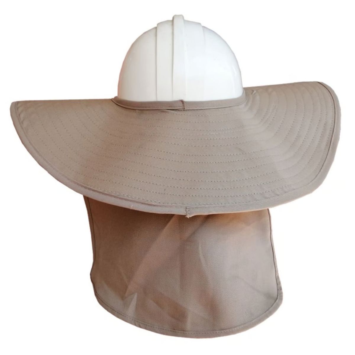 NACIONAL - SOMBRERO ALERON PARA CASCO DE SEGURIDAD COLOR CAQUI CON PROTECTOR CUELLO