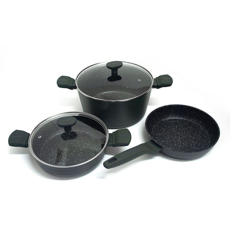 GENERICO - Juego Set Ollas Marmol Granito Antiadherente 5 Piezas Renahouse