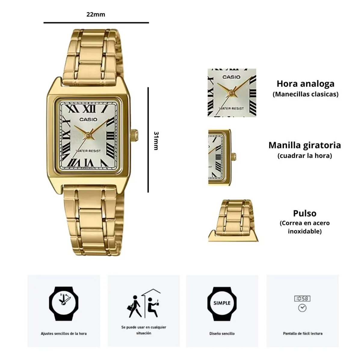 CASIO - Reloj Casio LTP-V007G-9B Diseño Elegante