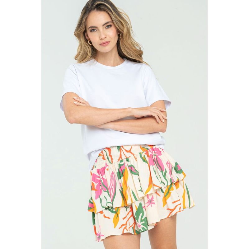 RAGGED - Falda capas mini Marfil Ragged