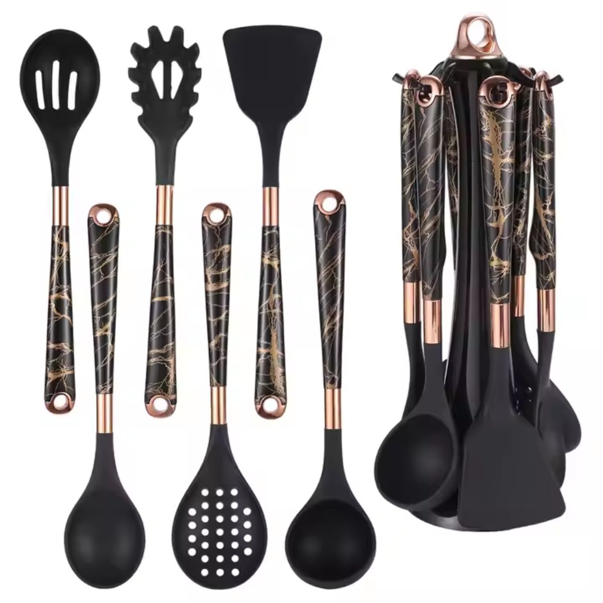 GENERICO - Juego De Utensilios De Cocina En Silicona 7 Pcs Con Base