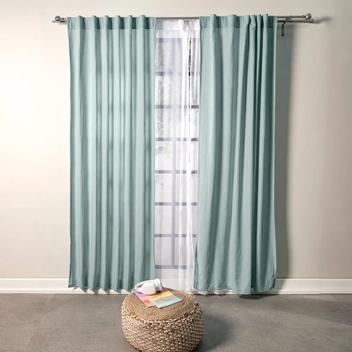VIANNEY - Cortinas Viasoft Washed Mint LARGA Vianney