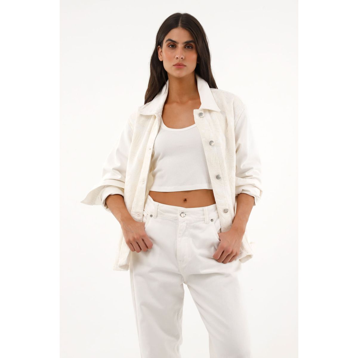 TOPMARK - Abrigo crudo con tela tejida en frente para mujer