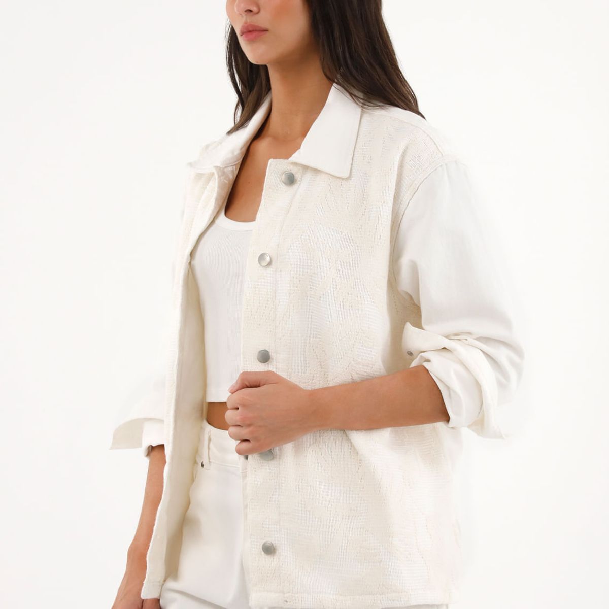 TOPMARK - Abrigo crudo con tela tejida en frente para mujer