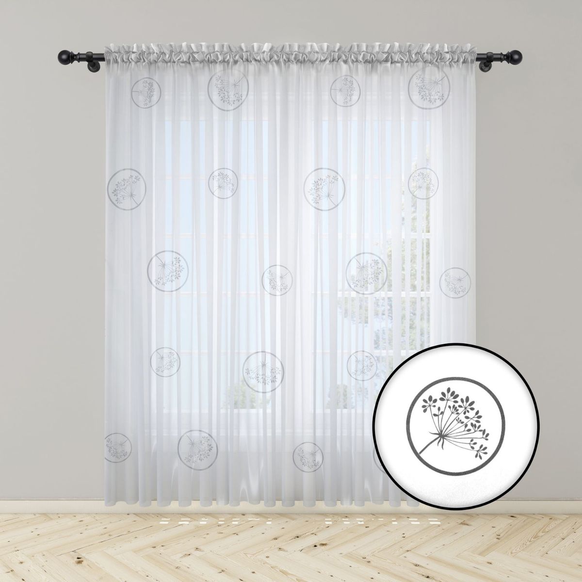 ADVANCE - Cortina en velo muselina con diseño de arbolitos 3 mts x 2.10 mts Entero