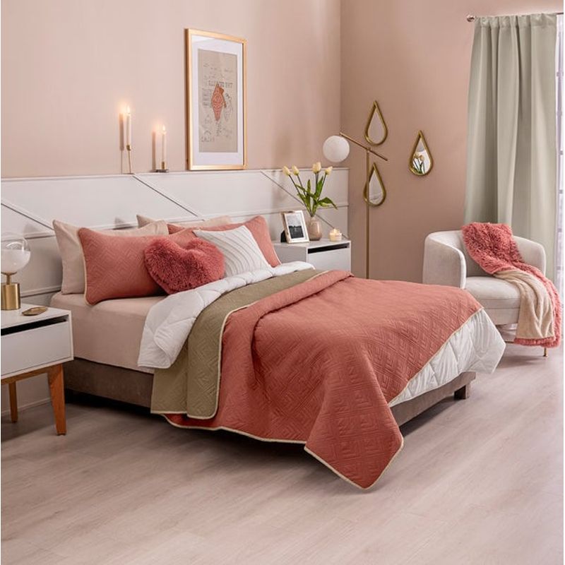 VIANNEY - Cubrelecho Novo Deep Rose Talla King Doble Vista - Vianney